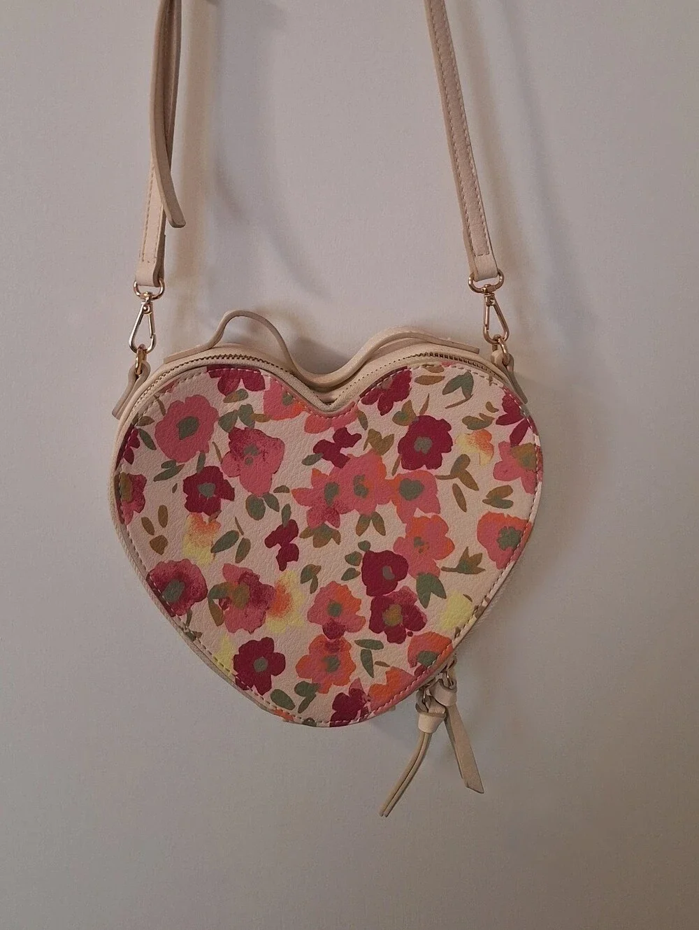 Lauren Conrad Heart-Shaped Floral Crossbody Bag - Cream and Pink
